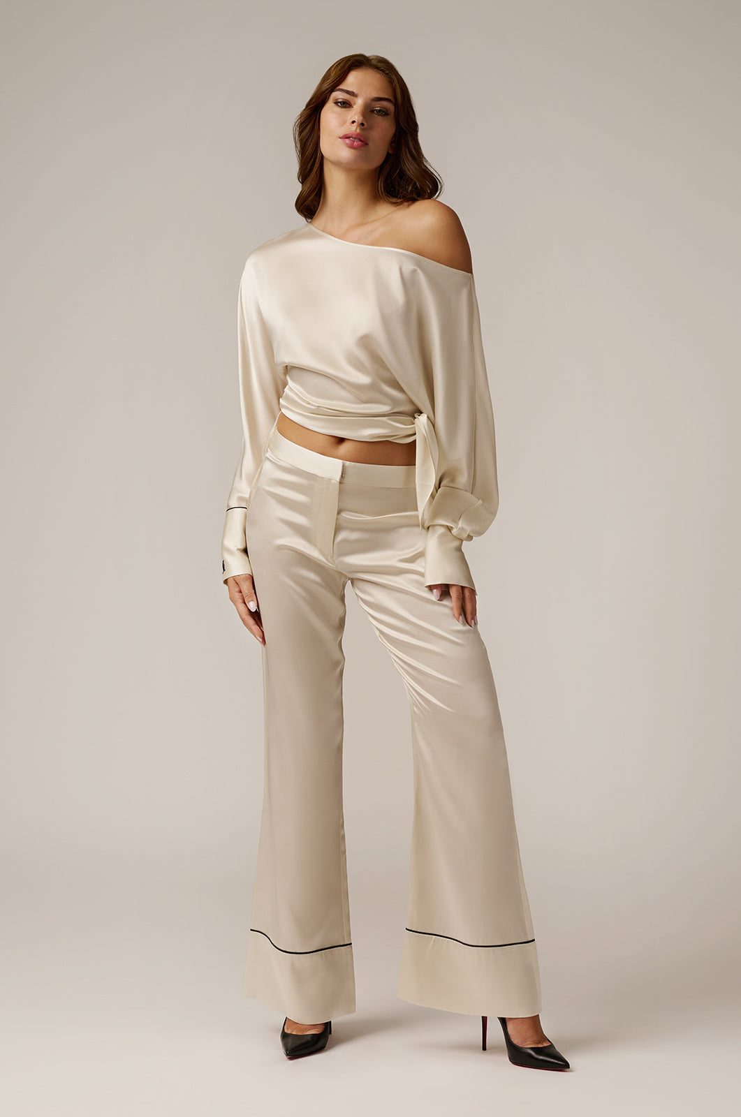 silk oversized pant trouser front view