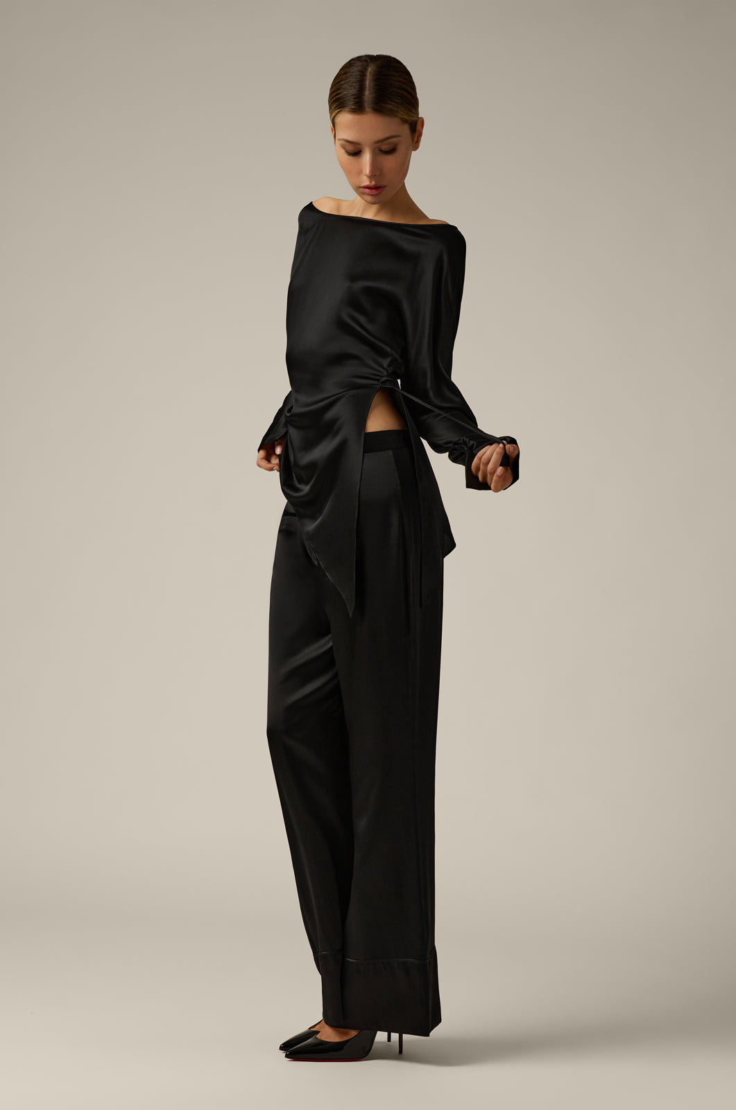 silk oversized pant trouser side view